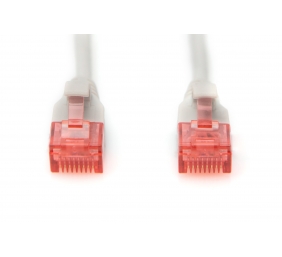 Digitus | Patch cord | CAT 6 U-UTP  Slim patch cord | 2 m | Grey | Modular RJ45 (8/8) plug | Transparent red coloured connector for easy identification of Category 6 (250 MHz). Inner conductors: Copper (Cu)