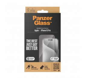 PanzerGlass | Screen protector | Apple | iPhone 15 Pro | Glass | Clear | Easy installation; Fingerprint resistant; Anti-yellowing | Ultra-Wide Fit