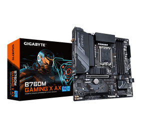 Gigabyte B760M GAMING X AX | Processor family Intel | Processor socket LGA1700 | DDR5 DIMM | Supported hard disk drive interfaces SATA, M.2 | Number of SATA connectors 4