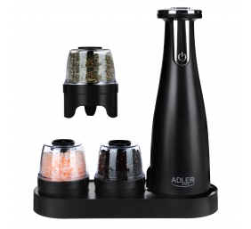 Adler | Electric Salt and pepper grinder | AD 4449b | Grinder | 7 W | Housing material ABS plastic | Lithium | Mills with ceramic querns; Charging light; Auto power off after: 3 minutes; Fully charged for 120 minutes of continuous use; Charging time: 2.5 