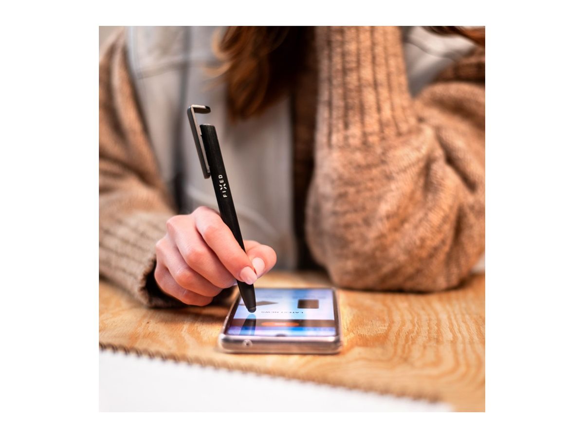 Fixed | Pen With Stylus and Stand | 3 in 1 | Pencil | Stylus for capacitive displays; Stand for phones and tablets | Black