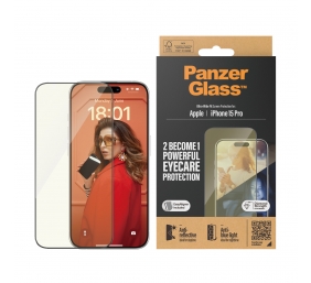 PanzerGlass | Screen protector | Apple | iPhone 15 Pro | Glass | Clear | Ultra-Wide Fit; Easy installation; Fingerprint resistant; Anti-blue light; Anti-reflective; Anti-yellowing | Eyecare