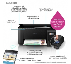 Epson EcoTank L3250 Spausdintuvas rašalinis MFP Spalvotas A4 33ppm Wi-Fi USB (SPEC)