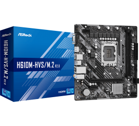 ASRock | H610M-HVS/M.2 R2.0 | Processor family Intel | Processor socket LGA1700 | DDR4 DIMM | Memory slots 2 | Supported hard disk drive interfaces SATA3, M.2 | Number of SATA connectors 4 | Chipset H610 | Micro ATX