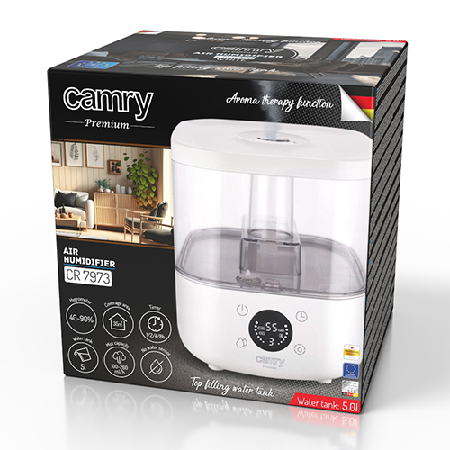 Camry | CR 7973w | Humidifier | 23 W | Water tank capacity 5 L | Suitable for rooms up to 35 m² | Ultrasonic | Humidification capacity 100-260 ml/hr | White