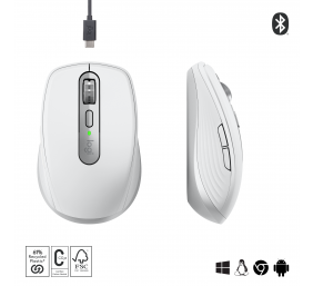 Belaidė pelė Logitech MX Anywhere 3S - RF Wireless + Bluetooth, Laser, 8000 DPI, Pale Grey (White)