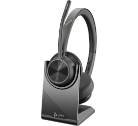 Poly Voyager 4320 UC Stereo Belaidės ausinės, Bluetooth, USB-A, +BT700 dongle,+Charging Stand, Juoda
