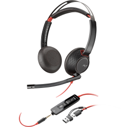 Poly Blackwire 5220 Stereo Laidinės ausinės, USB-C, 3.5mm, USB-C/A Adapter, Juoda