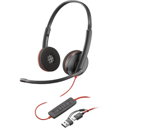 Poly Blackwire 3220 Stereo Laidinės ausinės, USB-C, USB-C/A Adapter, Juoda