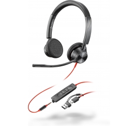 POLY Blackwire 3325 Stereo Laidinės ausinės, 3.5mm jack, USB-C/A Adapter, Juoda