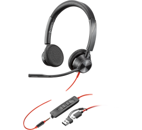 POLY Blackwire 3325 Stereo Laidinės ausinės, 3.5mm jack, USB-C/A Adapter, Juoda