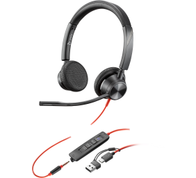 POLY Blackwire 3325 Stereo MS Teams Laidinės ausinės, 3.5mm jack, USB-C/A Adapter, Juoda