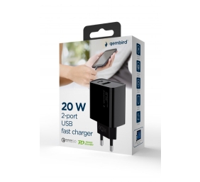 Gembird 2-port 20W USB Fast Charger | TA-UC-PDQC20-01-BK