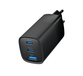 Cablexpert 3-port 65 W GaN USB PowerDelivery fast charger | TA-UC-PDQC65-01-BK