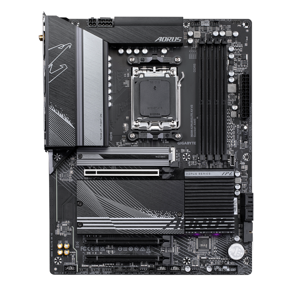 Gigabyte | B650 A ELITE AX V2 1.0 | Processor family AMD | Processor socket AM5 | DDR5 DIMM | Supported hard disk drive interfaces SATA, M.2 | Number of SATA connectors 4