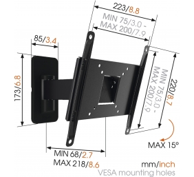 Vogels | Wall mount | MA2030-A1 | Full motion | 19-40 " | Maximum weight (capacity) 15 kg | Black