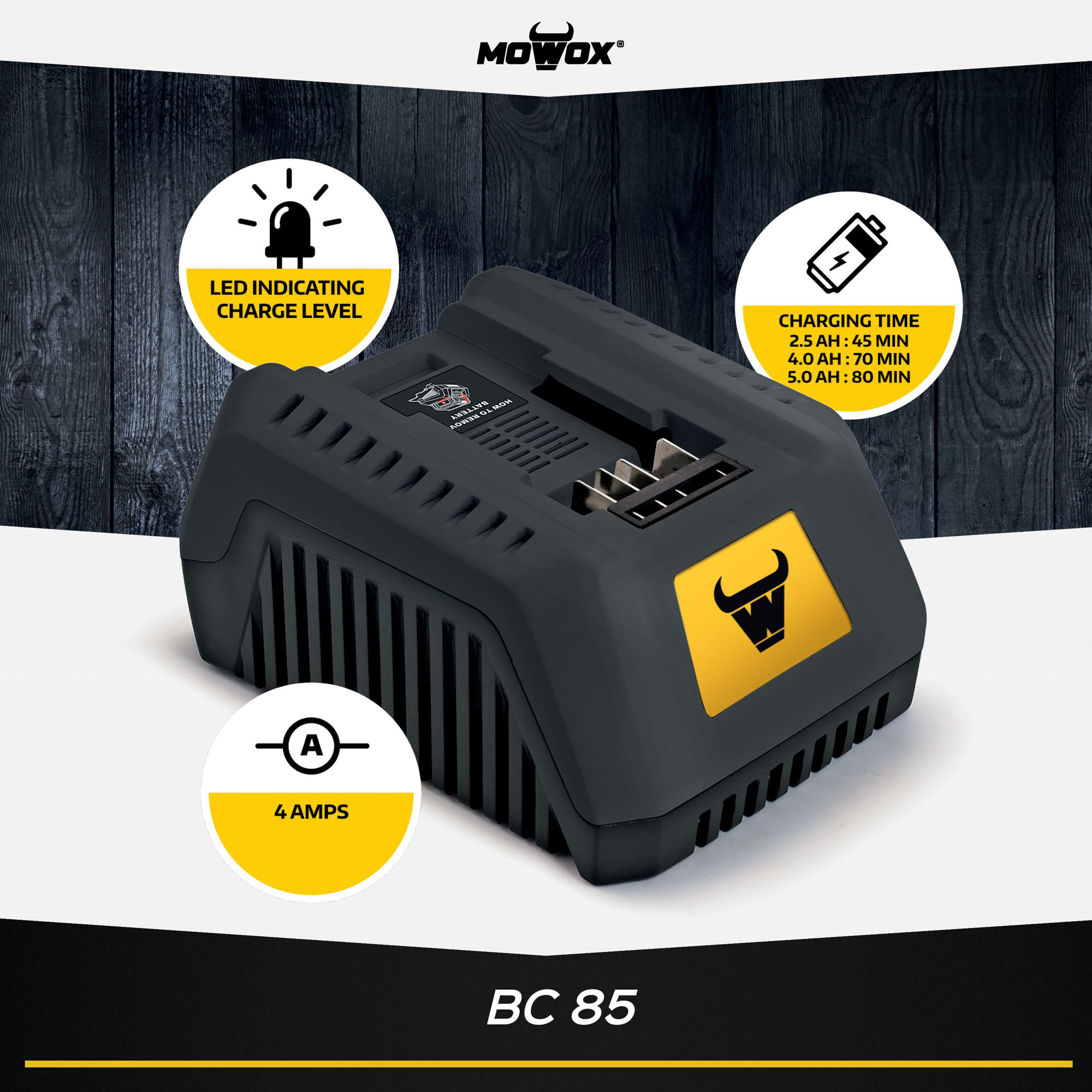 MoWox | Quick Charger 4A, 200W, Suitable for Mowox 40V Li-Ion Battery BC 85