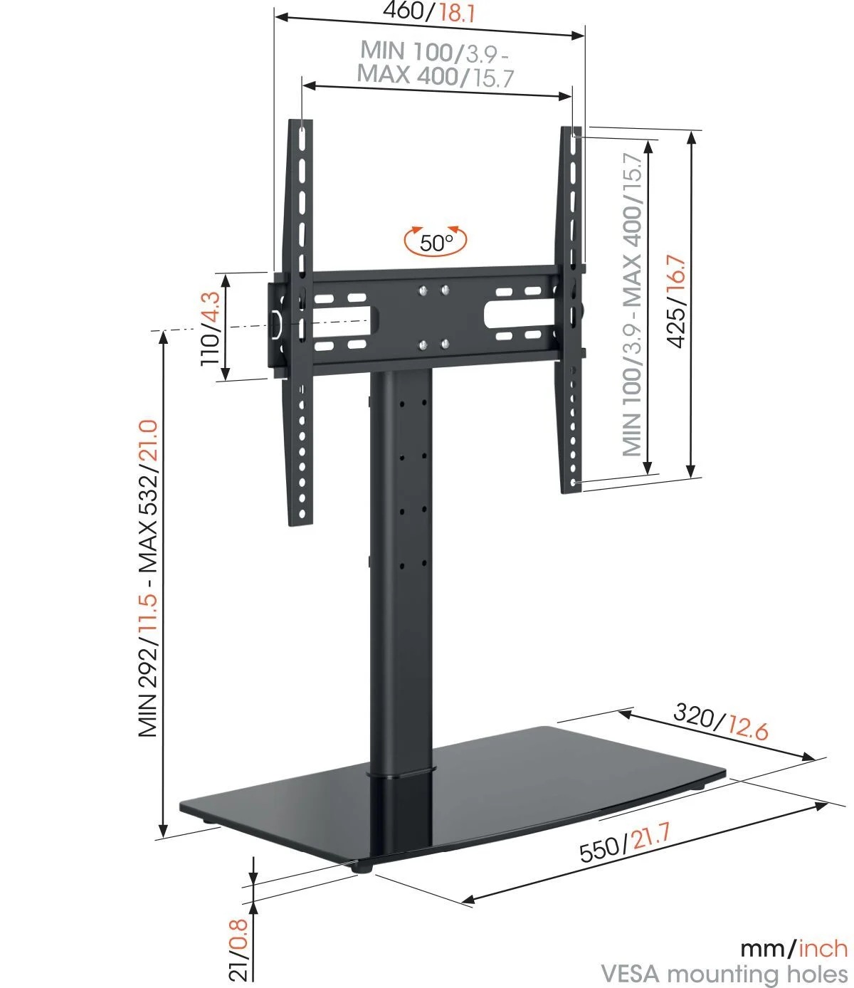 Vogels | Desk Mount | MS3085-A1 Table-Top Stand Medium | Full motion | 32-65 " | Black