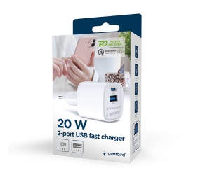 Gembird Fast Charger | TA-UC-PDQC20-W-01 | USB A+C