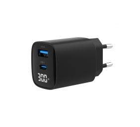 Gembird 2-port 30W USB fast charger, LCD | TA-UC-PDQC30LCD-BK-01