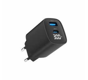 Gembird 2-port 30W USB fast charger, LCD | TA-UC-PDQC30LCD-BK-01