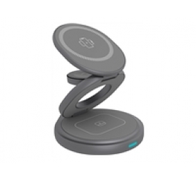 Raidsonic 3 in 1 foldable magnetic charging stand for mobile phone, earpods and smartwatch, Aluminium | Icy Box IB-SH101-CH