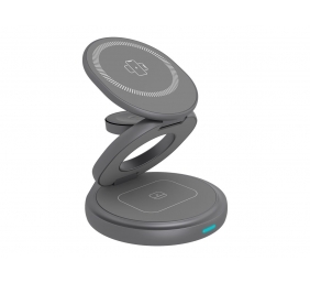 Raidsonic 3 in 1 foldable magnetic charging stand for mobile phone, earpods and smartwatch, Aluminium | Icy Box IB-SH101-CH