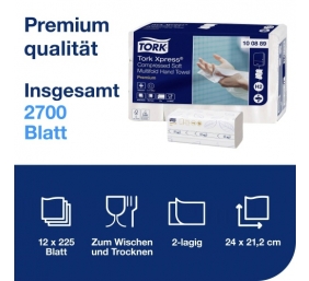 Lapelinis rankšluostinis popierius Tork Xpress Soft Multifold H2, 2 sl.,225 lap.,22.2x24cm, Z, 12vnt