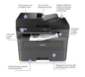 Brother MFC-L2800DW Spausdintuvas lazerinis nespalvotas MFP A4 32 ppm Wi-Fi Ethernet LAN USB (SPEC)