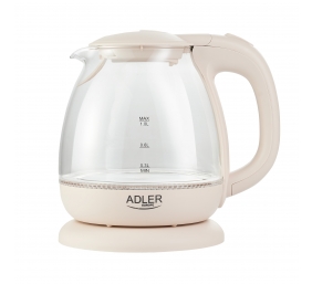 Adler | Kettle | AD 1283C | Electric | 900 W | 1 L | Glass/Stainless steel | 360° rotational base | Cream