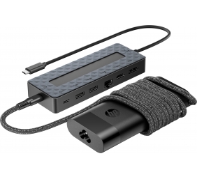 HP Universal USB-C Multiport Hub with 65W Power Adapter Notebook Charger – 2x USB-A, 2x USB-C(65W/Data), DisplayPort/HDMI, RJ-45, 1 year