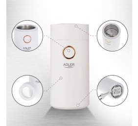 Adler | Coffee grinder | AD4446wg | 150 W | Coffee beans capacity 75 g | Lid safety switch | White