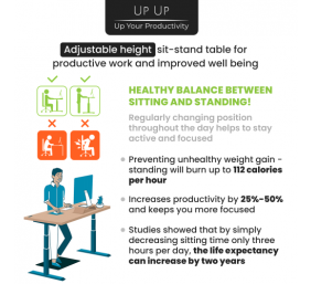 Reguliuojamo aukščio stalas Up Up Bjorn Baltas, Stalviršis M Juodas