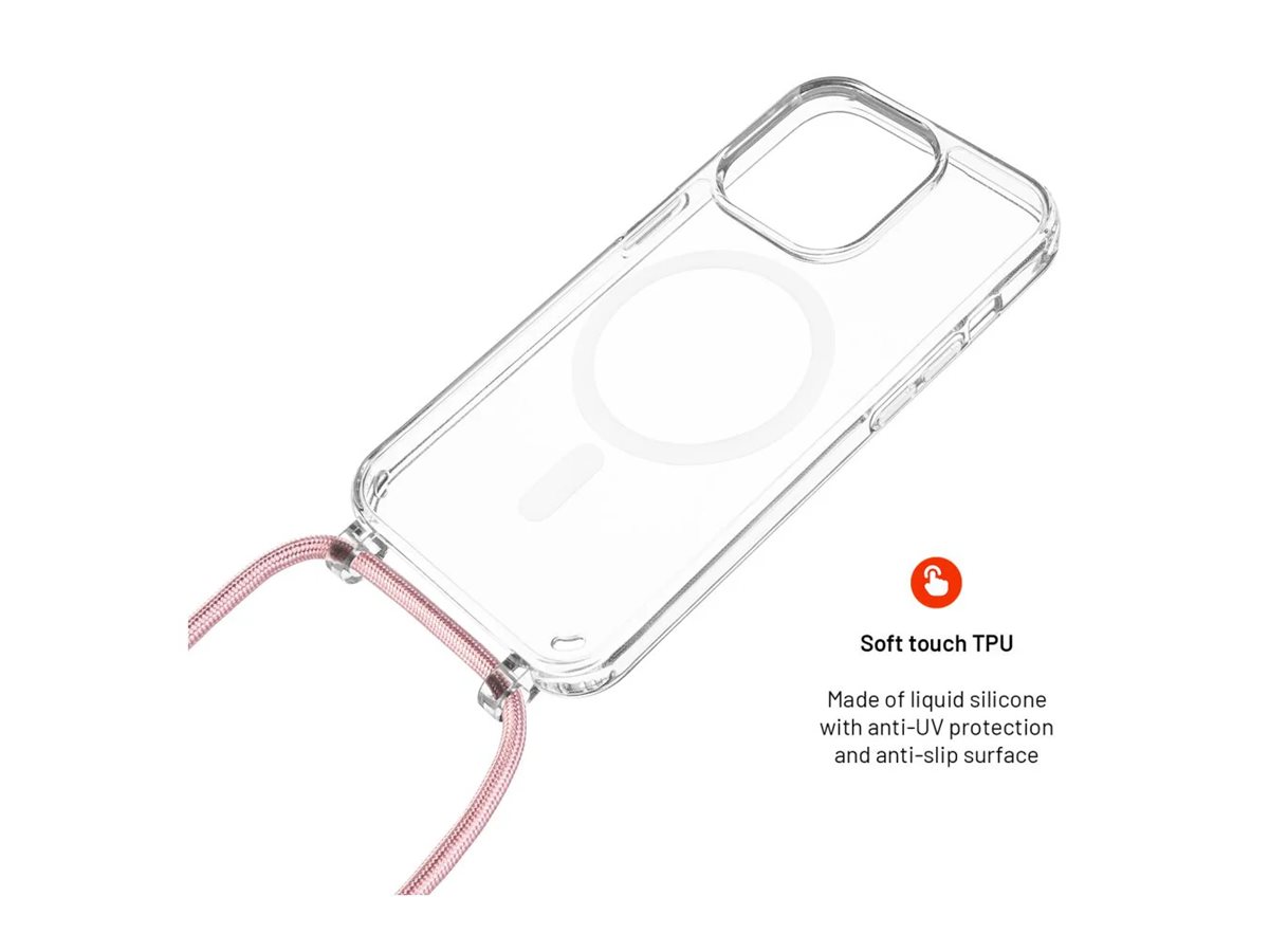 Fixed | MagPure Neck | Back Cover with Lanyard | Apple | iPhone 16 Pro Max | TPU | Clear, Pink