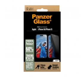 PanzerGlass Screen protector | Apple | iPhone 16/iPhone 15 | Glass | Black | Ultra-Wide Fit
