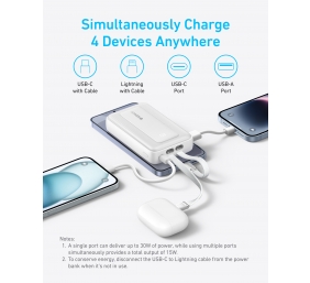 Anker | Power Bank | A1680H21 | 10000 mAh | USB-C 30W, Lightning 27W | Built-In USB-C and Lightning Cables | White