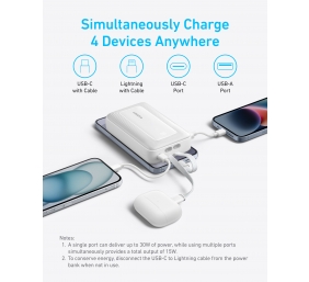 Anker | Power Bank | A1681H21 | 20000 mAh | USB-C 30W, Lightning 27W | Built-In USB-C and Lightning Cables | White
