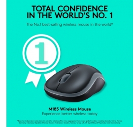 Logitech M185 Belaidė pelė, RF Wireless, 1000 DPI, Juoda/Pilka