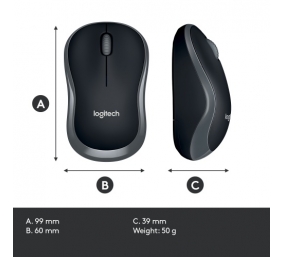 Logitech M185 Belaidė pelė, RF Wireless, 1000 DPI, Juoda/Pilka
