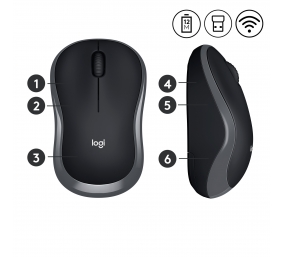 Logitech M185 Belaidė pelė, RF Wireless, 1000 DPI, Juoda/Pilka