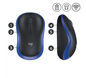 Logitech M185 Belaidė pelė, RF Wireless, 1000 DPI, Juoda/Mėlyna