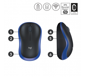 Logitech M185 Belaidė pelė, RF Wireless, 1000 DPI, Juoda/Mėlyna