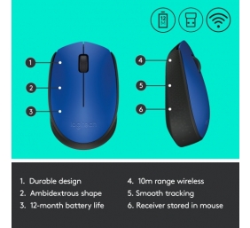 Logitech M171 Belaidė pelė RF Wireless, 1000 DPI, Blue/Black
