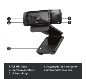 Logitech C920 HD Pro Internetinė kamera FHD, 3 MP, Juoda