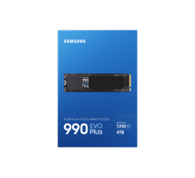 Samsung 990 EVO Plus | 4000 GB | SSD form factor M.2 2280 | Solid-state drive interface PCIe 4.0 x4/5.0 x2 NVMe 2.0 | Read speed 7250 MB/s | Write speed 6300 MB/s