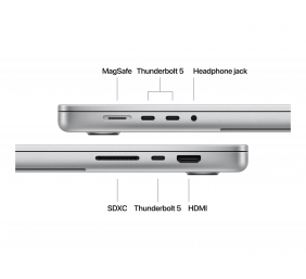 Apple MacBook | Pro | Silver | 16 " | 3456 x 2234 pixels | Apple M4 Pro | 24 GB | Solid-state drive capacity 512 GB | Apple M4 Pro chip 14-core CPU/20-core GPU | macOS | 802.11ax | Bluetooth version 5.3 | Keyboard language Russian | Keyboard backlit | War