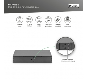 Digitus | USB 3.0 Hub 7-Port, Industrial Line | DA-70258-1