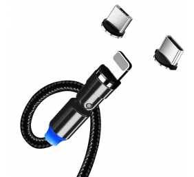 ColorWay Cable 3in1 (Lightning+MicroUSB+Type-C) Magnetic Rotation 540° 2.4А, 1m | CW-CBUU037-BK