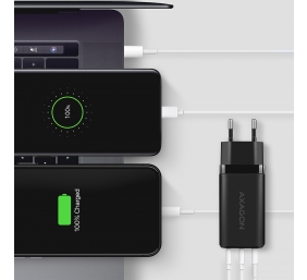 AXAGON GaN wallcharger 3x port (USB-A + 2x USB-C), 65W | ACU-DPQ65