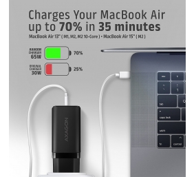 AXAGON GaN wallcharger 3x port (USB-A + 2x USB-C), 65W | ACU-DPQ65